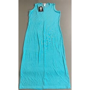 VTG Carolyn Strauss Collection Maxi Dress Sleeveless Knit Large Aqua Blue‎ NWT